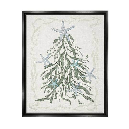 Stupell Industries Nautical Christmas Tree Sea Life Framed Floater Canvas Wall Art